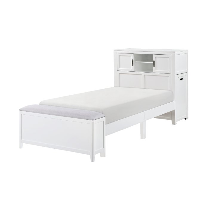 Second image of B2024WHBC-1* Twin Bookcase Platform Bed with Hidden Desk, Stool and Storage Bench