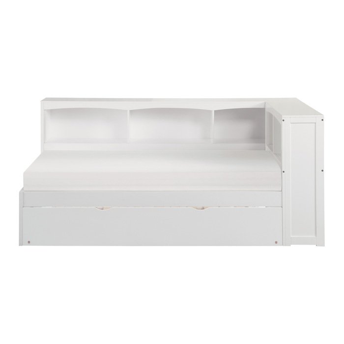 Second image of B2053BCW-1BCR* Twin Bookcase Corner Platform Bed with Twin Trundle