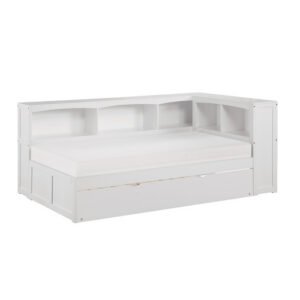 B2053BCW-1BCR* Twin Bookcase Corner Platform Bed with Twin Trundle