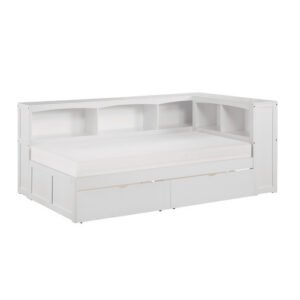 B2053BCW-1BCT* Twin Bookcase Corner Platform Bed with Storage Boxes