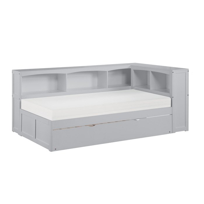 B2063BC-1BCR* Twin Bookcase Corner Platform Bed with Twin Trundle