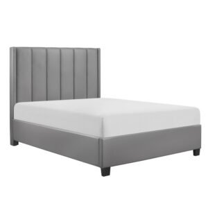 BHE5876FGY-54* 54" Full Size Gray Vinyl Platform Bed  (Regular Full Size Platform Bed with Mattress inside Rails and Footboard)