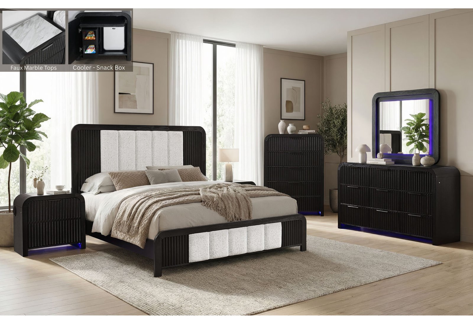 BECKETT WHITE/BLACK KING BED GROUP WITH COOLER & SPEAKER