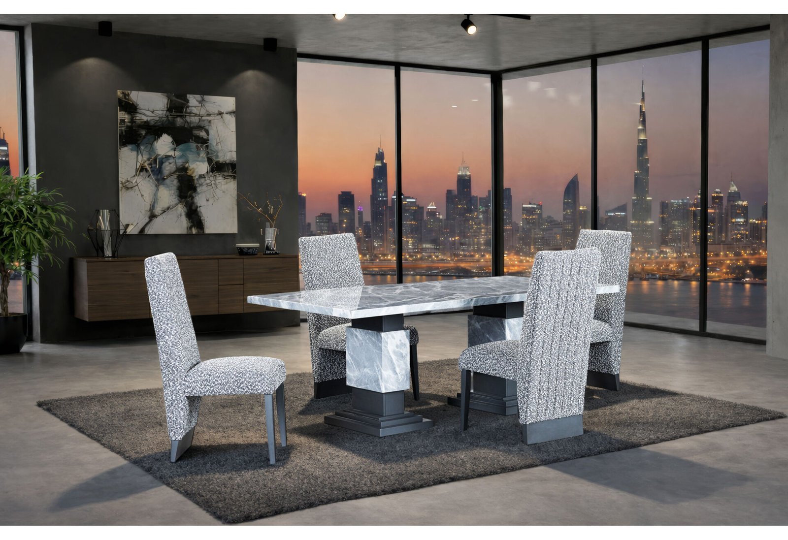 D1212 DINING TABLE + 4 D12DC WHITE/GREY