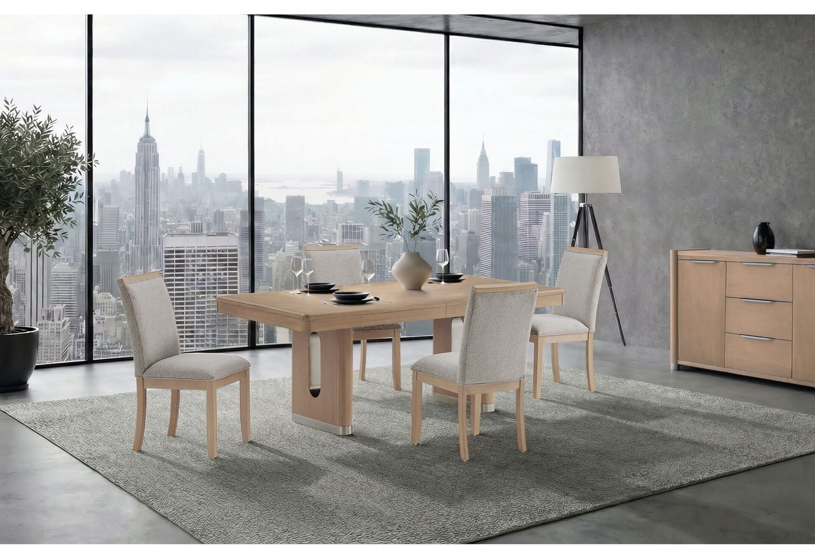 D1248 NATURAL DINING TABLE AND 6 DINING CHAIRS