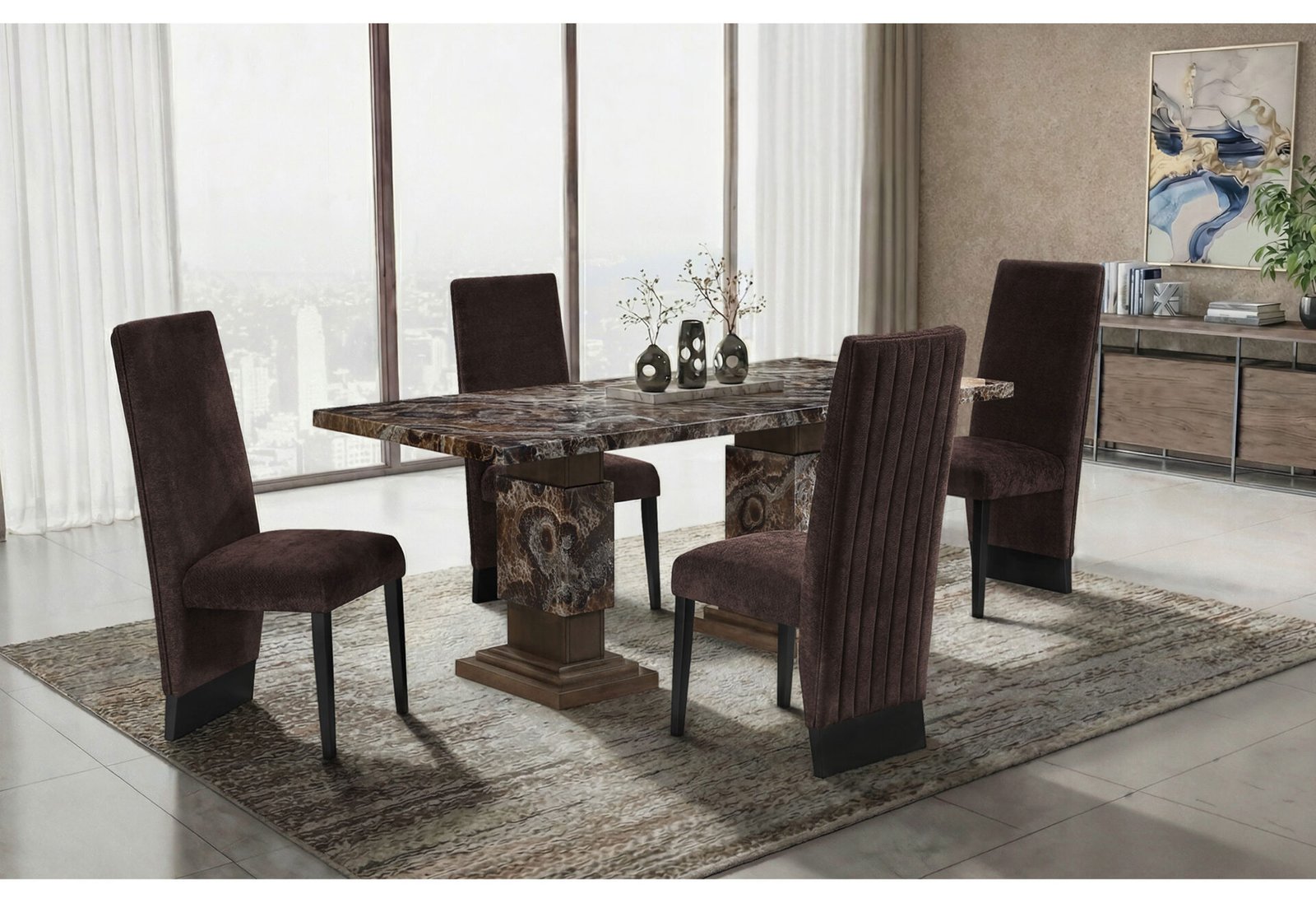 D12 BROWN DINING TABLE WITH 6 D12 BROWN DINING CHAIRS