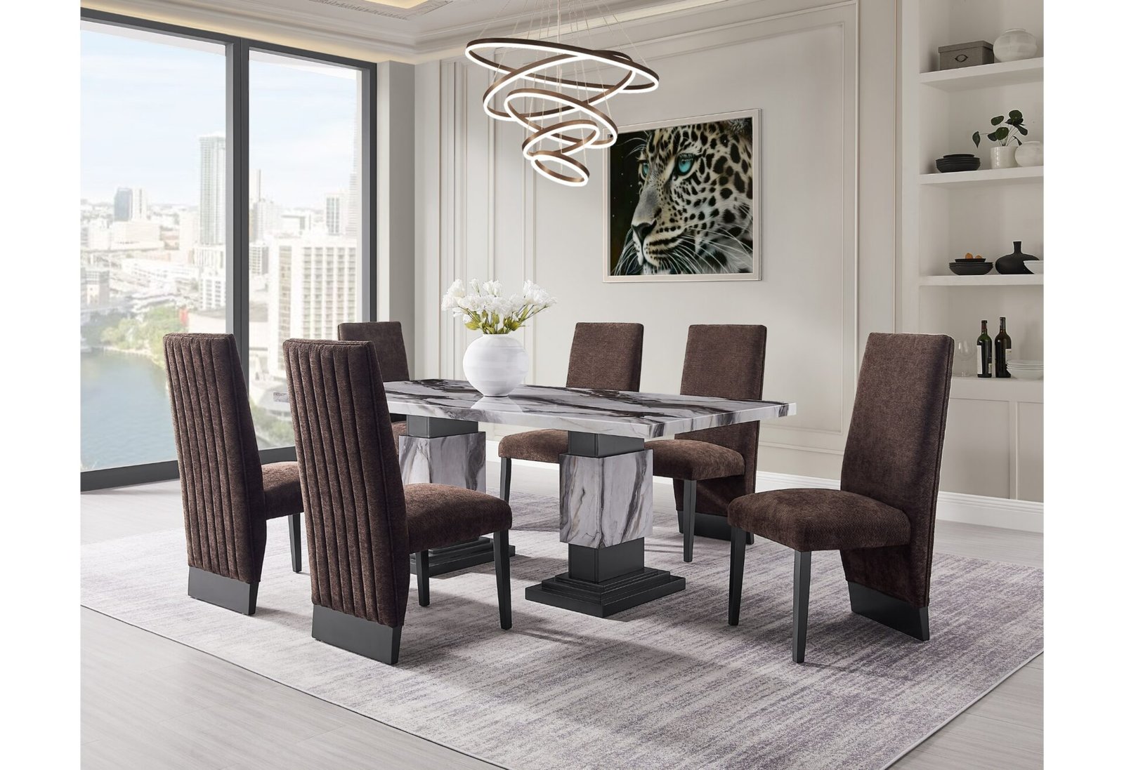 Second image of D12 DINING TABLE AND 6 D12 BROWN DINING CHAIRS