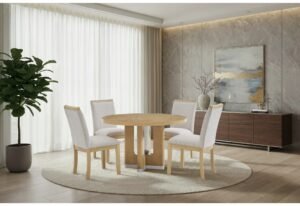 D3124 NATURAL DINING TABLE 48″ AND 6 D1248 DINING CHAIR