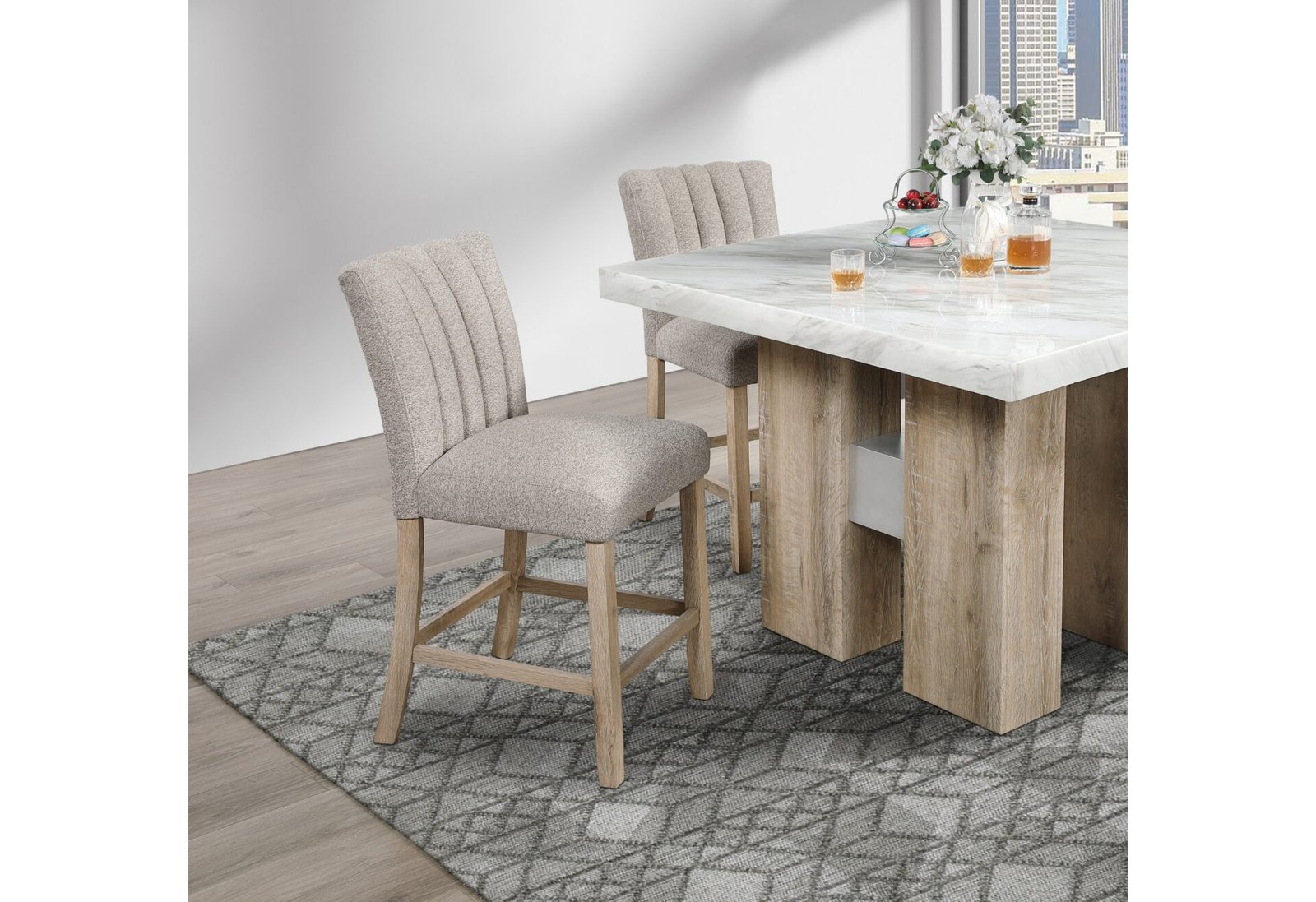 Second image of D04 NATURAL BAR TABLE + 6 D8685 BEIGE/NAT BAR STOOL