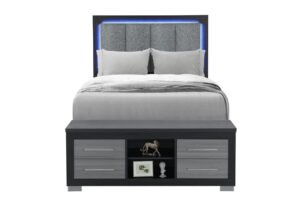 EMMA BLACK/GREY FULL BED WITH LED AND USB