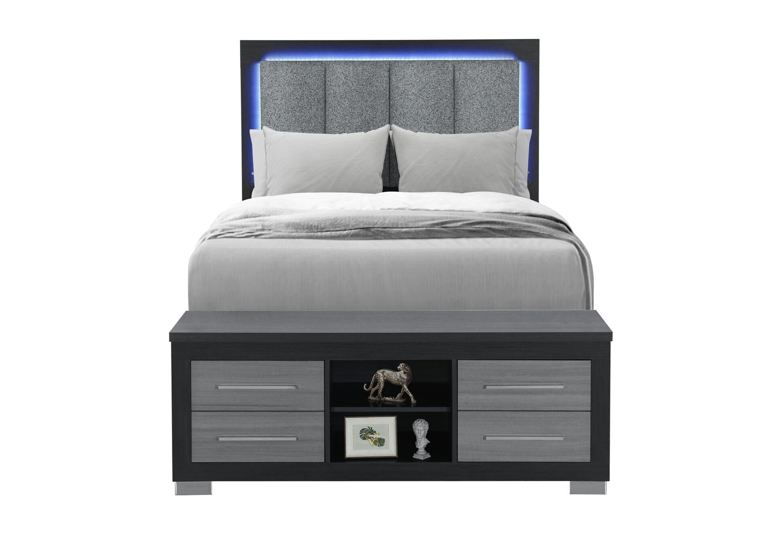 EMMA BLACK/GREY FULL BED WITH LED AND USB
