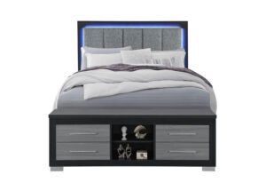 EMMA BLACK/GREY QUEEN BED WITH LED AND USB