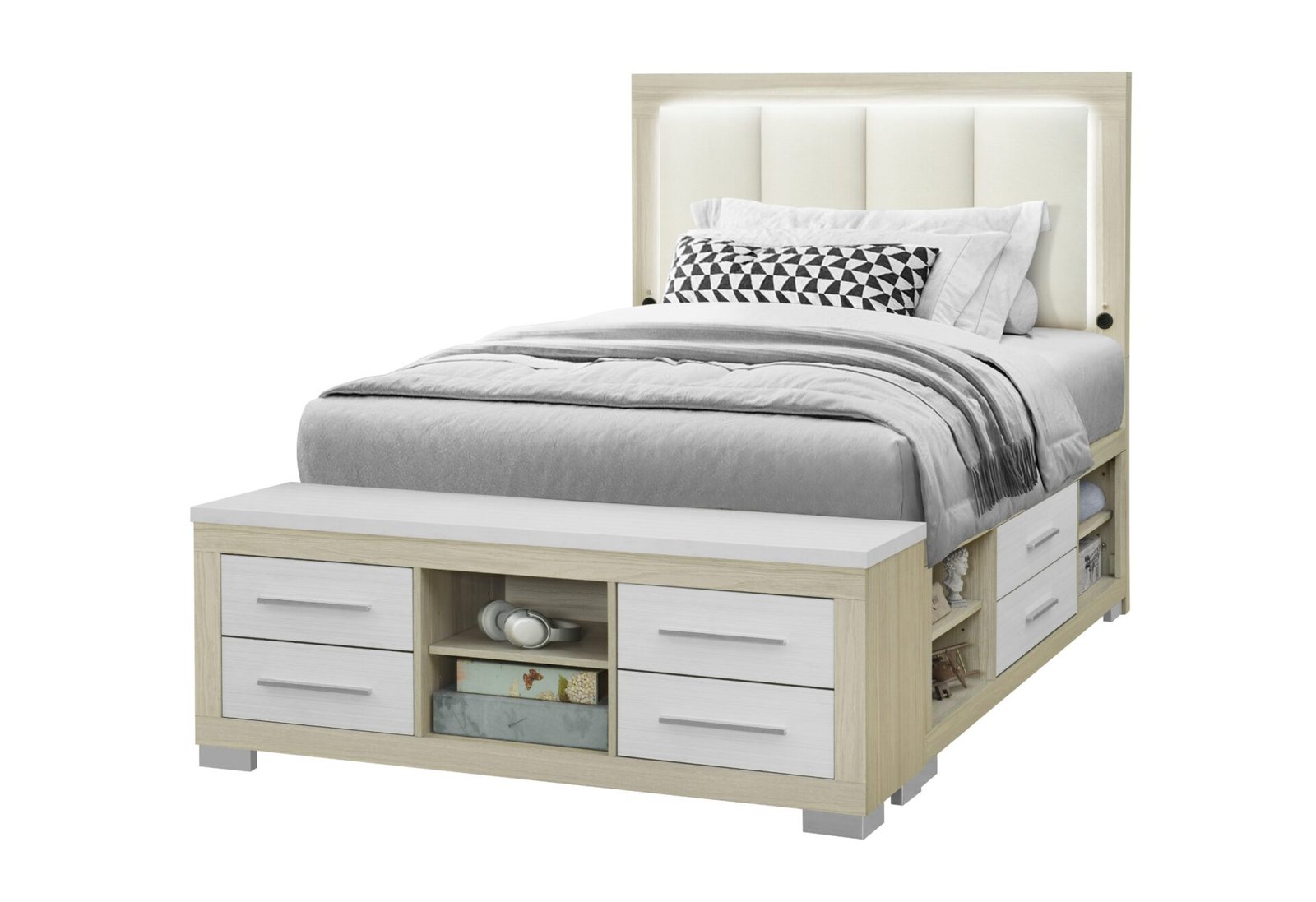 Second image of EMMA NATURAL/WHITE FULL BED WITH LED AND USB