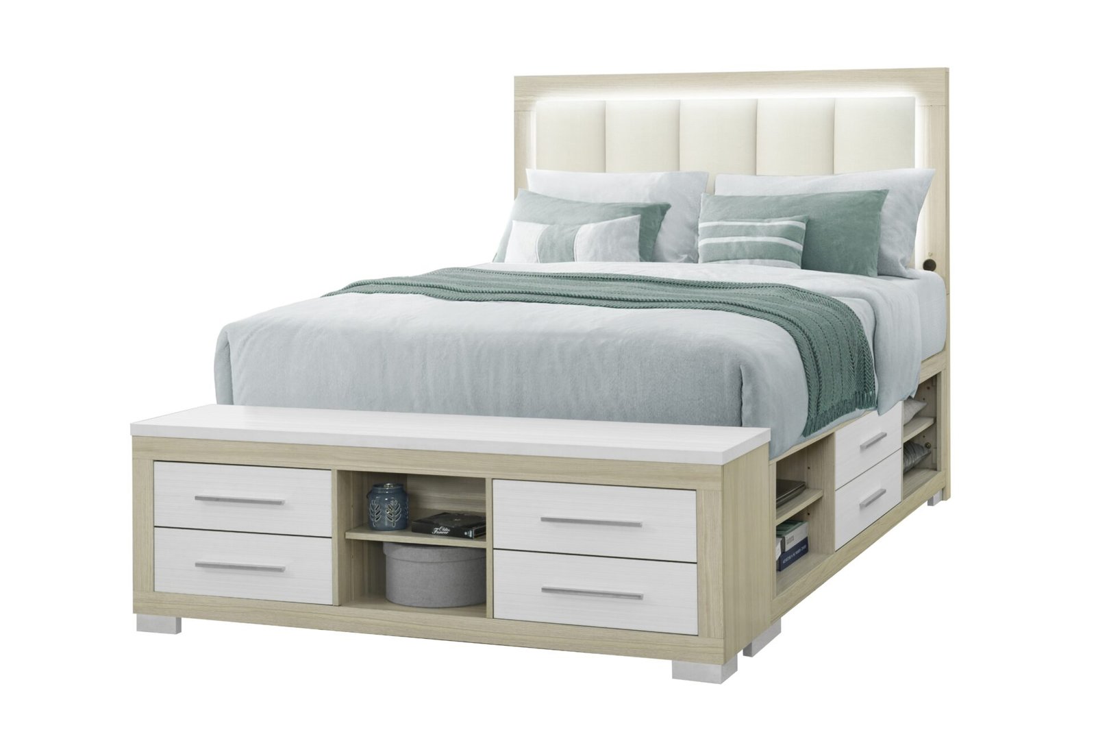Second image of EMMA NATURAL/WHITE QUEEN BED WITH LED AND USB