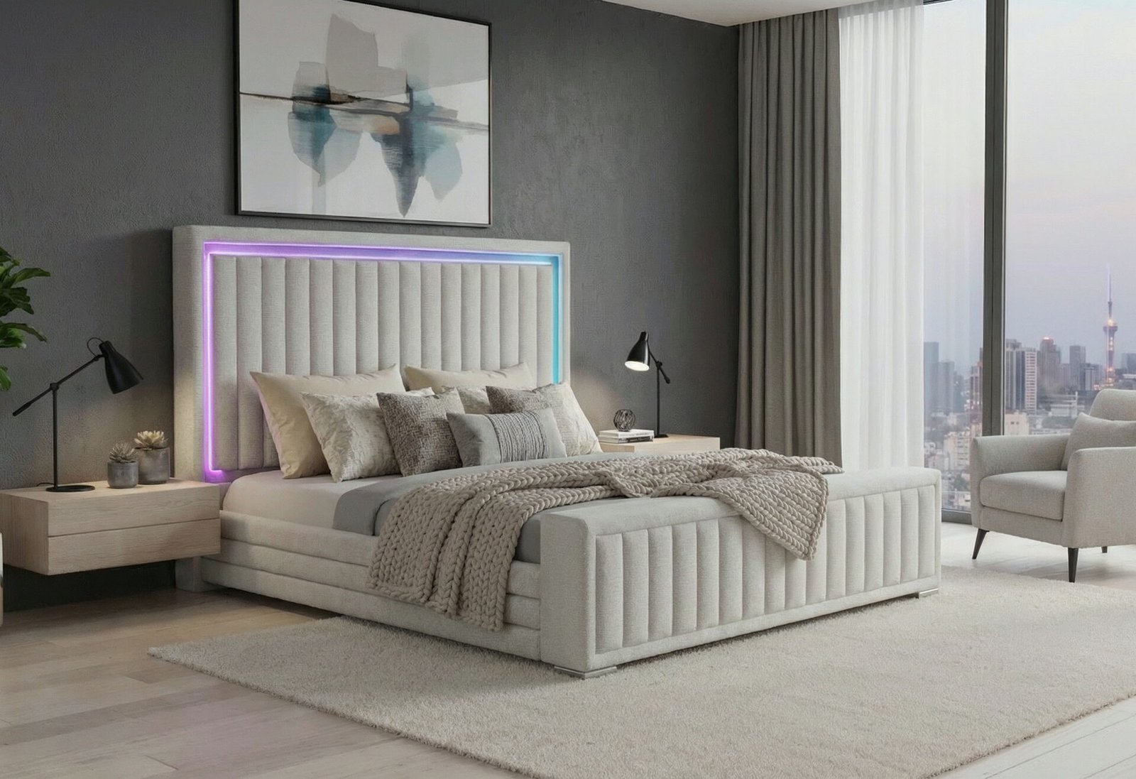 ELIAS GREY KING BED WITH IMMERSIVE SOUND