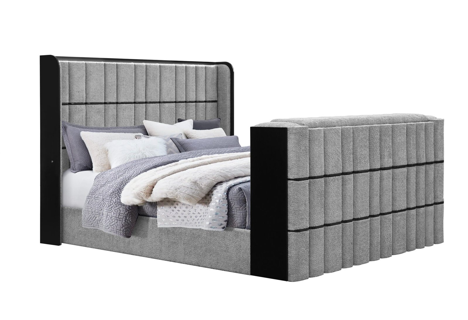 Second image of ISABELLA GREY KING BED W/LED, TV LIFT, SPEAKER AND FIREPLACE