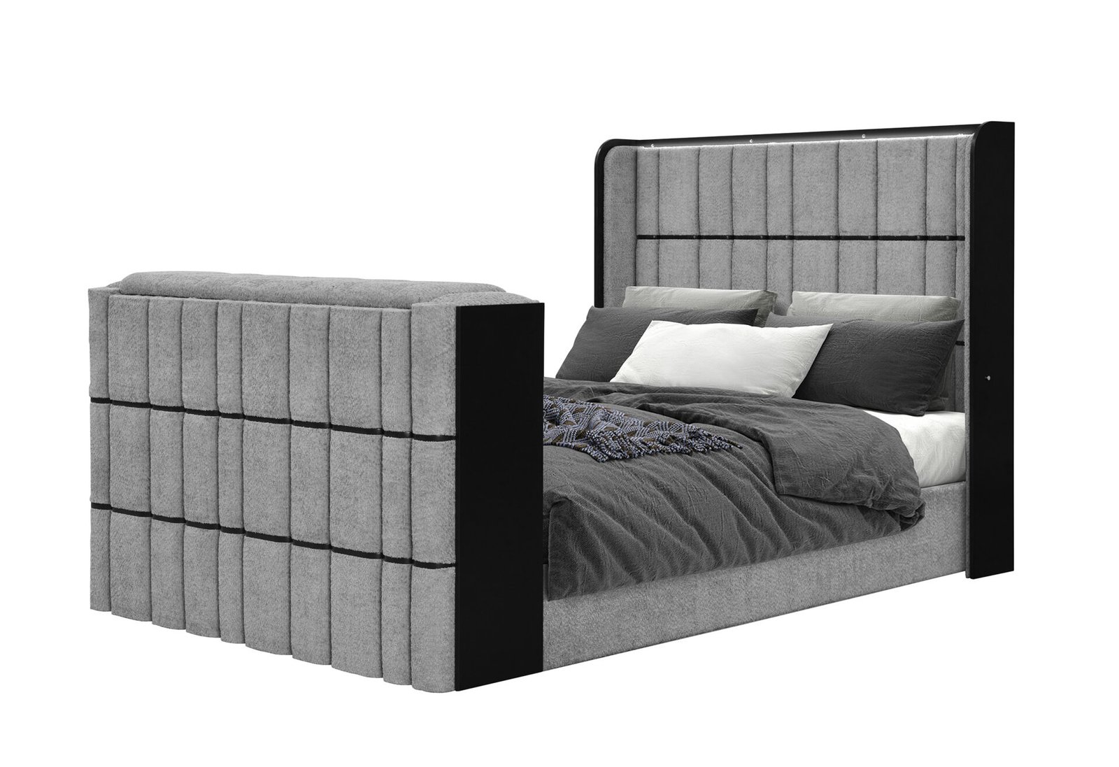 Second image of ISABELLA GREY QUEEN BED W/LED, TV LIFT, SPEAKER AND FIREPLACE