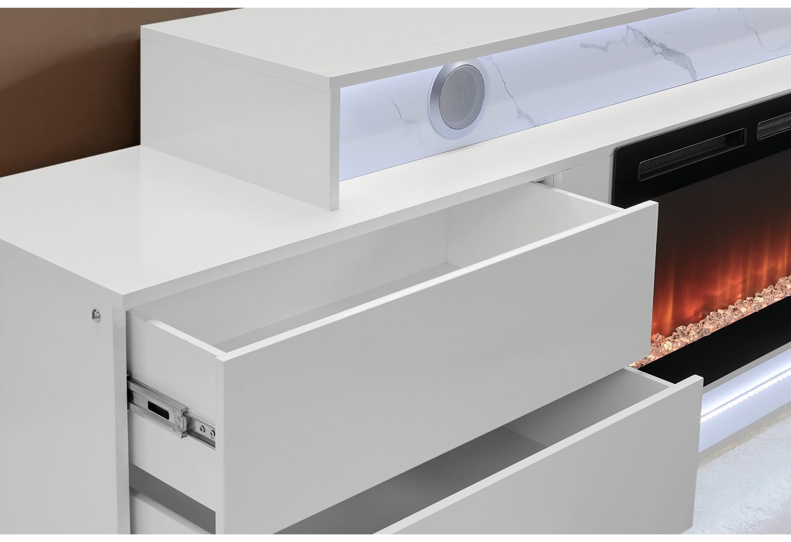 Second image of KIRA WHITE 87″ ENTERTAINMENT UNIT WITH BLUETOOTH SPEAKER AND LED