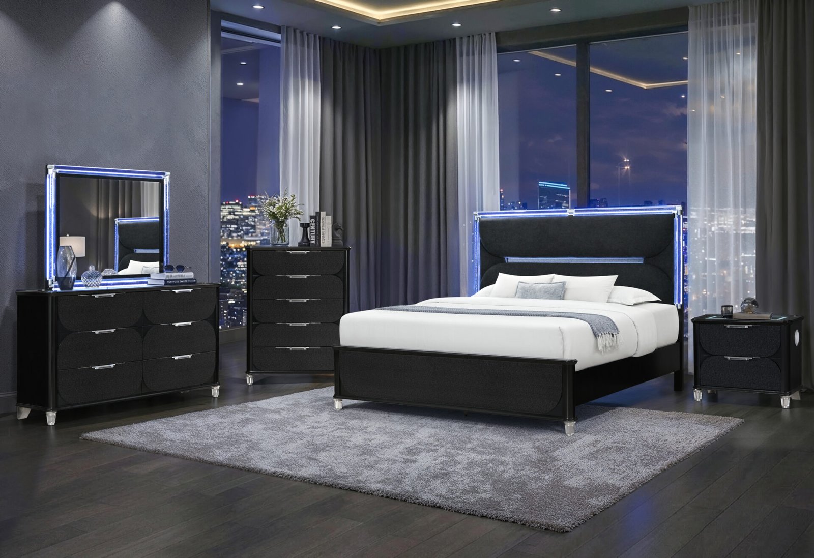 Second image of LANDO BLACK QUEEN BED WITH CONTINUOUS LED