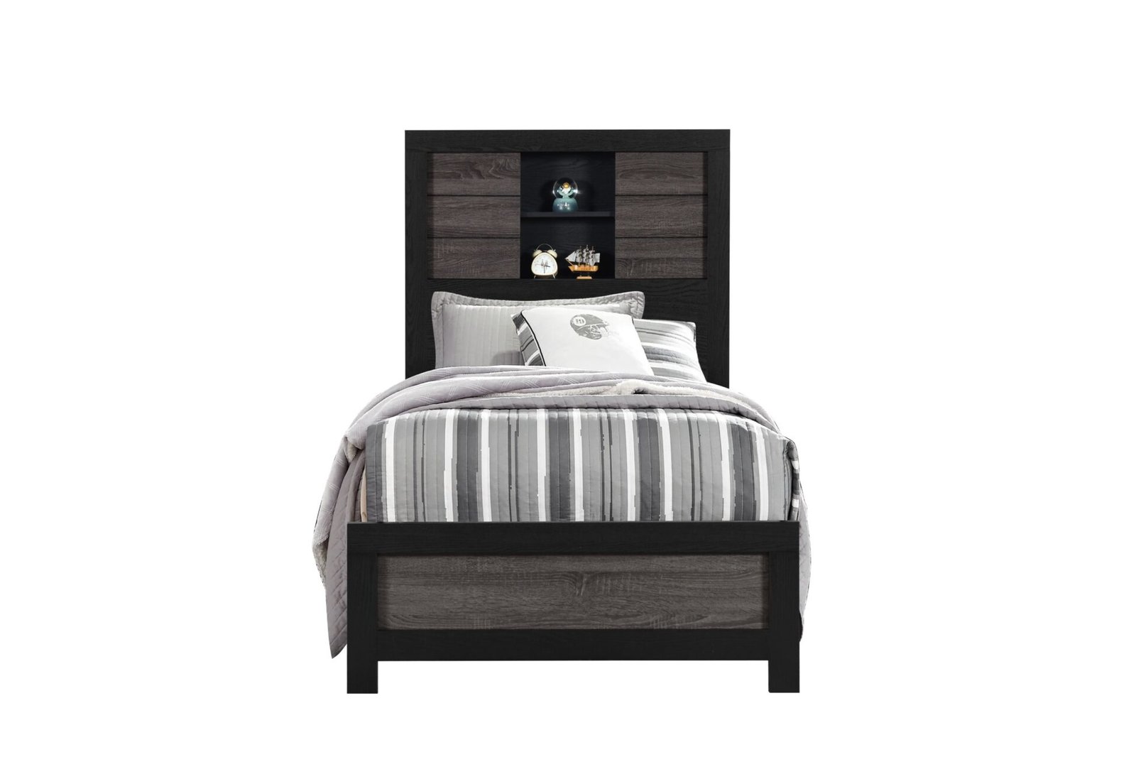 LISBON GREY/BLACK BOOKCASE TWIN BED
