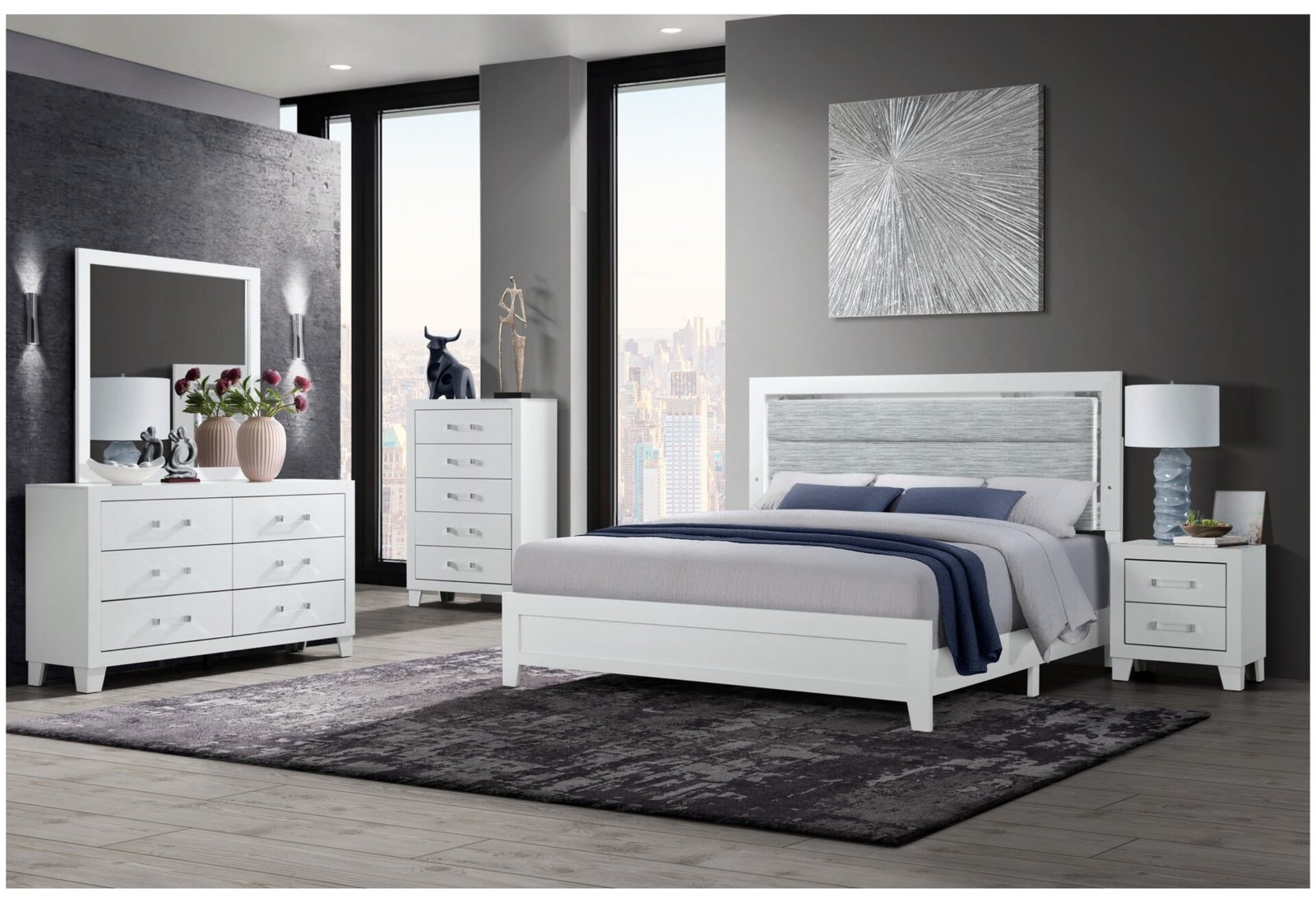 LUCCIA WHITE FULL BED GROUP WITH LED