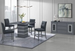 MONACO DARK GREY BAR TABLE AND 6 MONACO DARK GREY BAR STOOLS