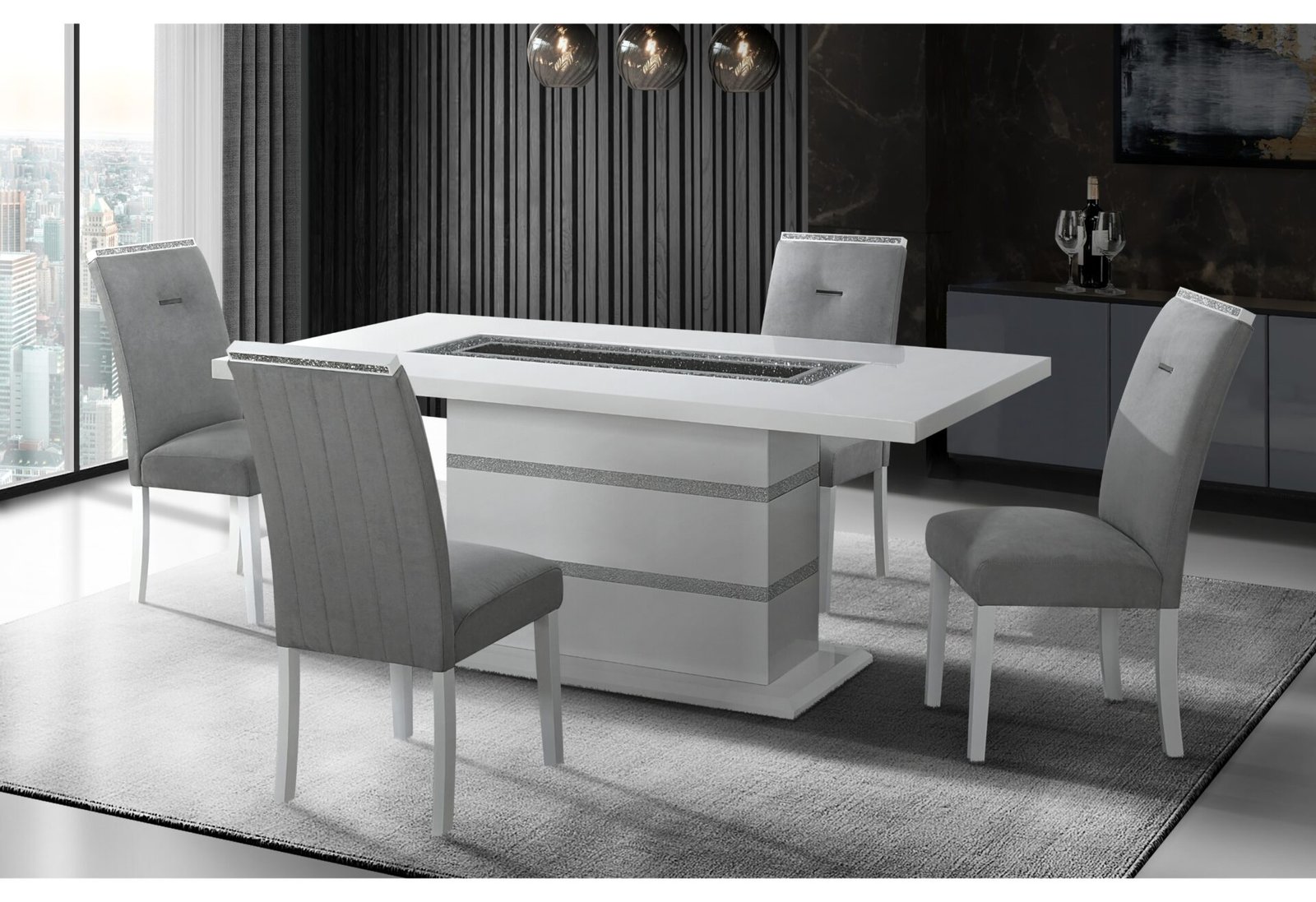 MONACO WHITE DINING TABLE + 8 MONACO DINING CHAIR