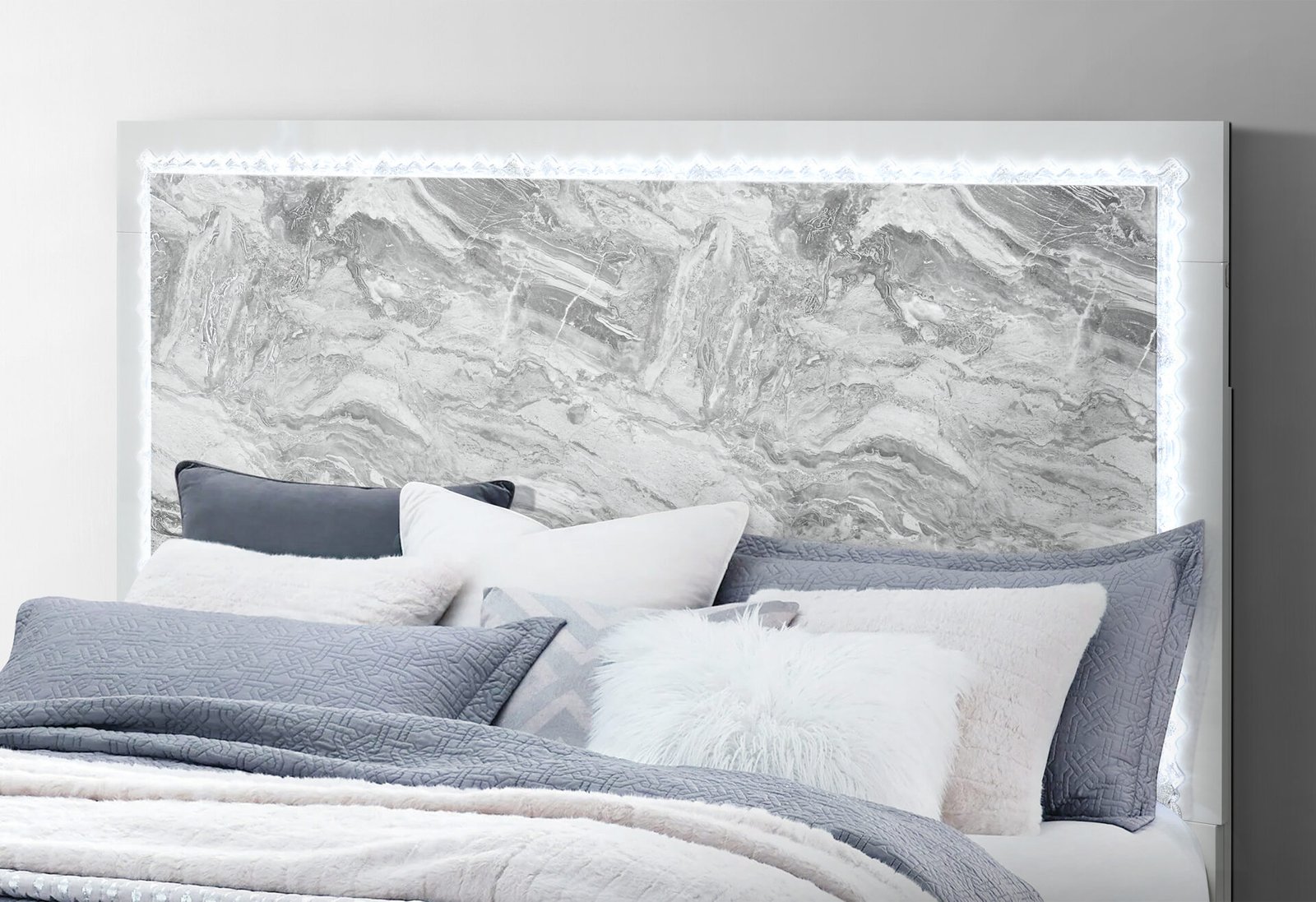 Second image of NAOMI SILVER MARBLE KING BED GROUP WITH LED