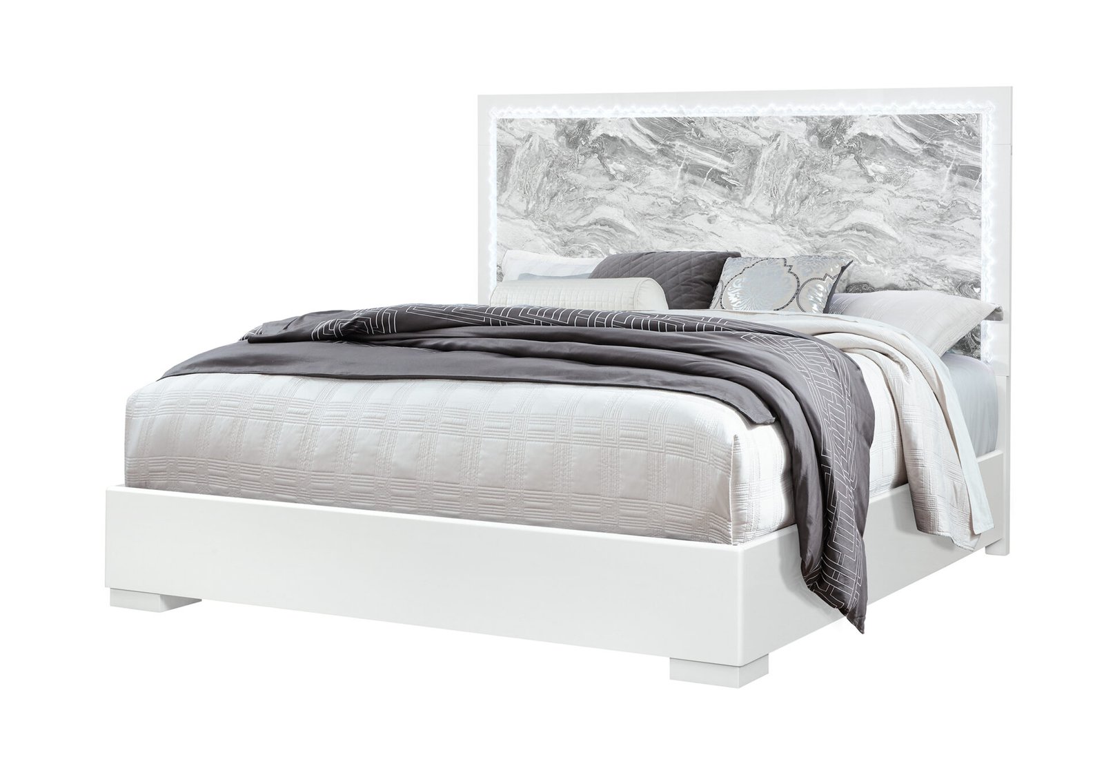 Second image of NAOMI SILVER MARBLE KING BED WITH LED