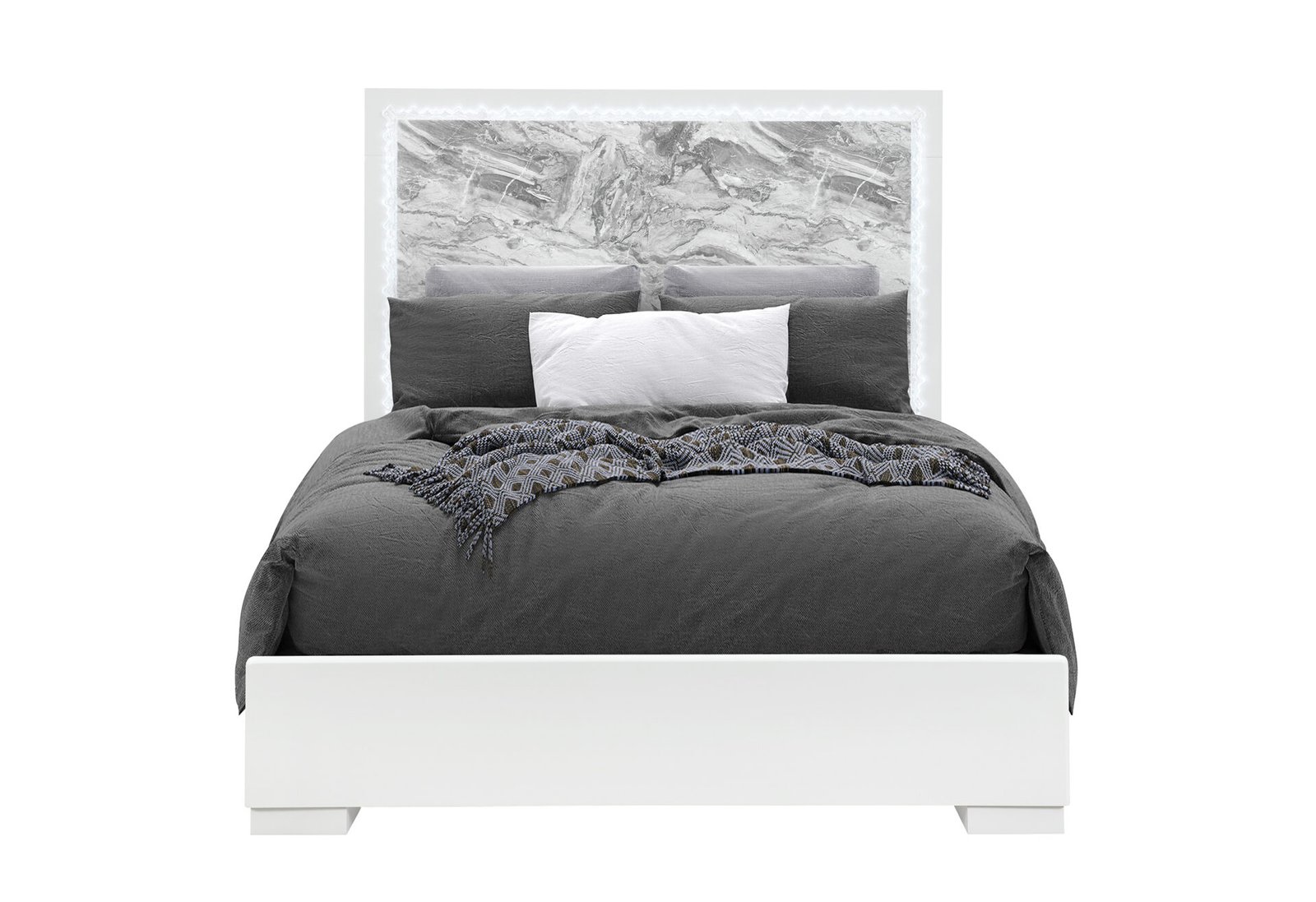 NAOMI SILVER MARBLE QUEEN BED WITH LED