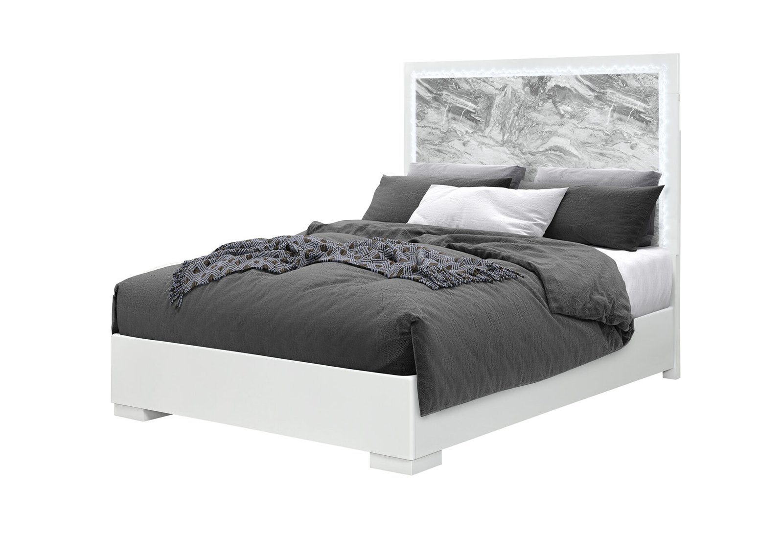 Second image of NAOMI SILVER MARBLE QUEEN BED WITH LED