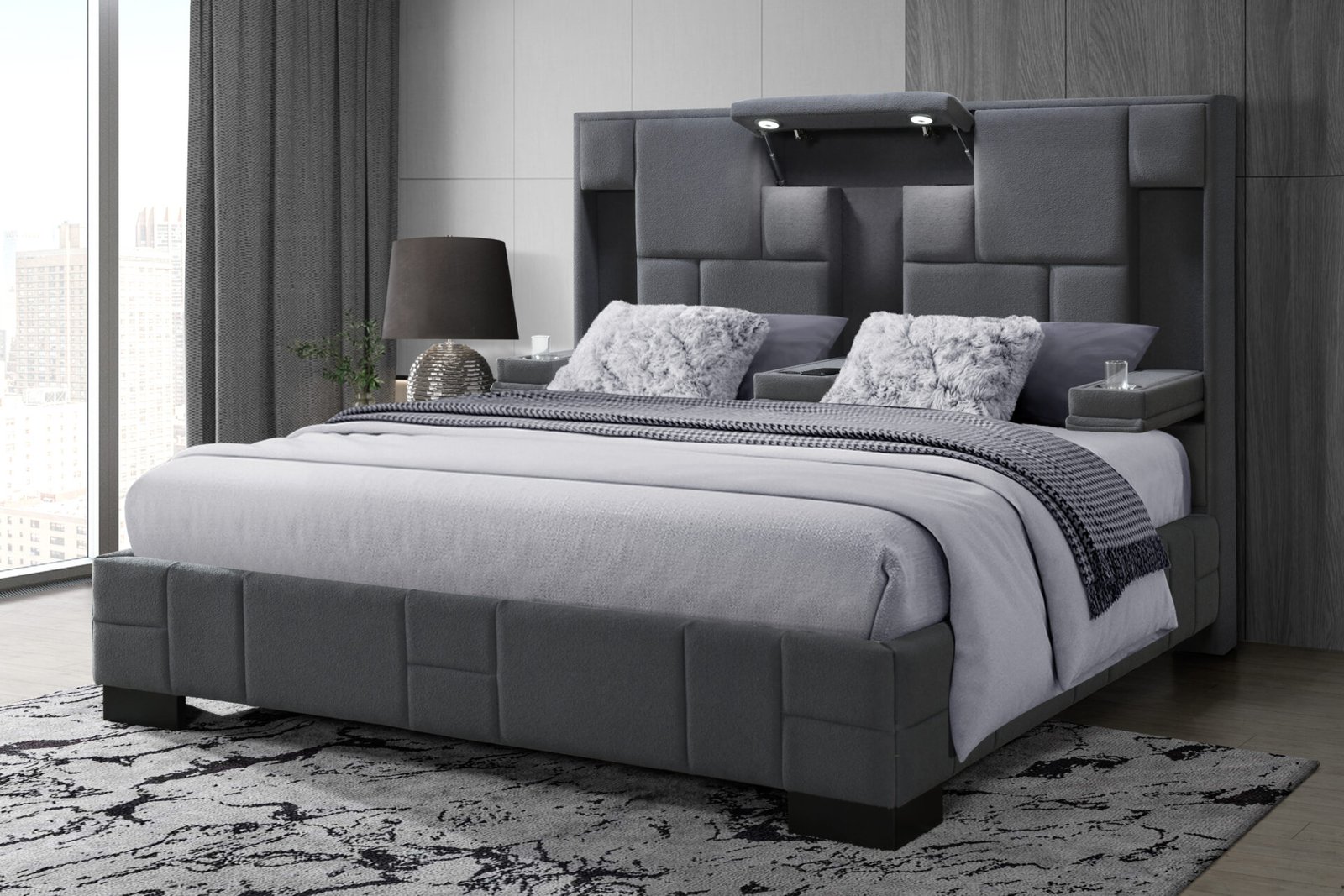 OSCAR DARK GREY 8 QUEEN BED NO WOOD TRIM