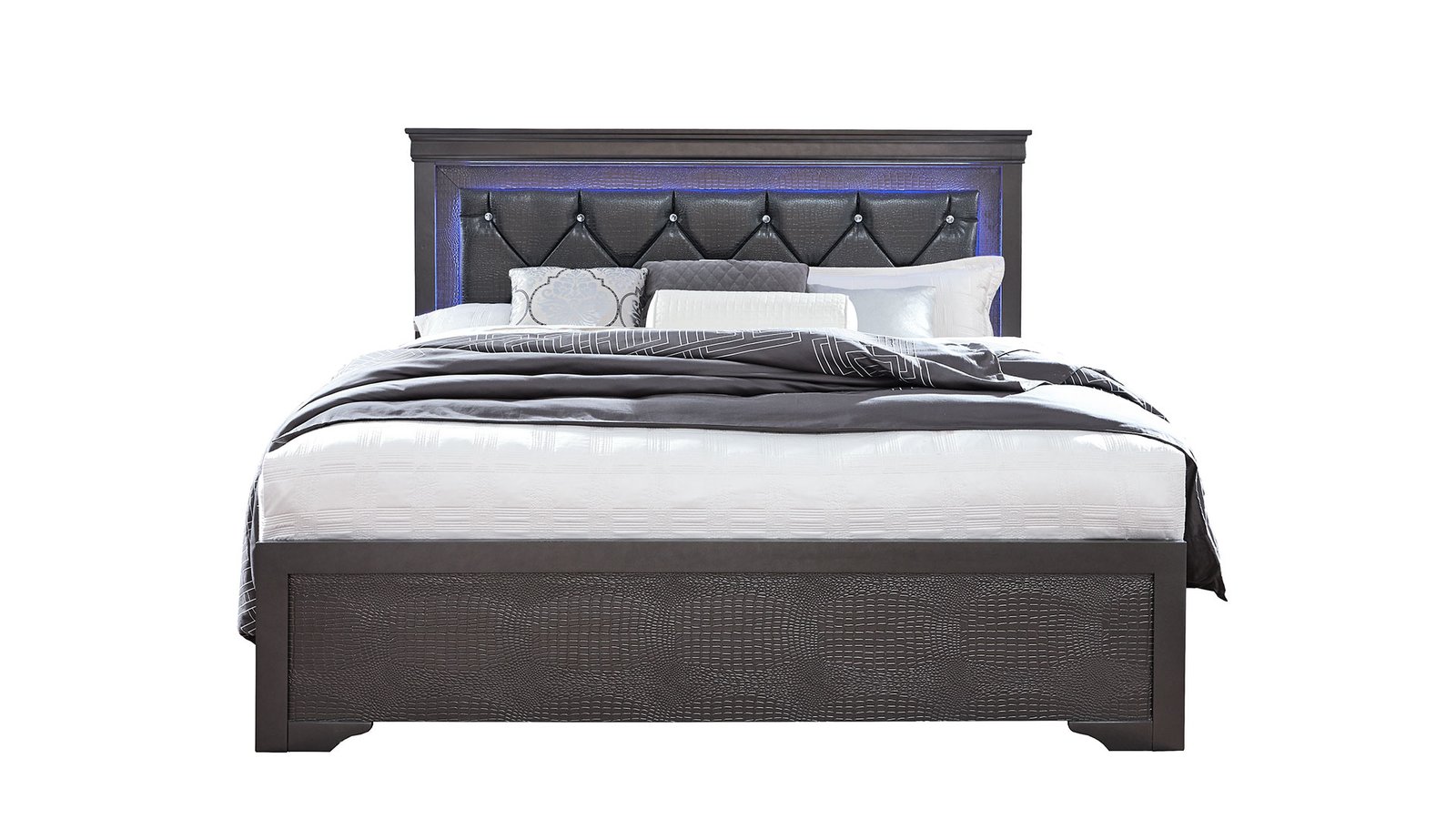 POMPEI METALLIC GREY QUEEN BED WITH LED