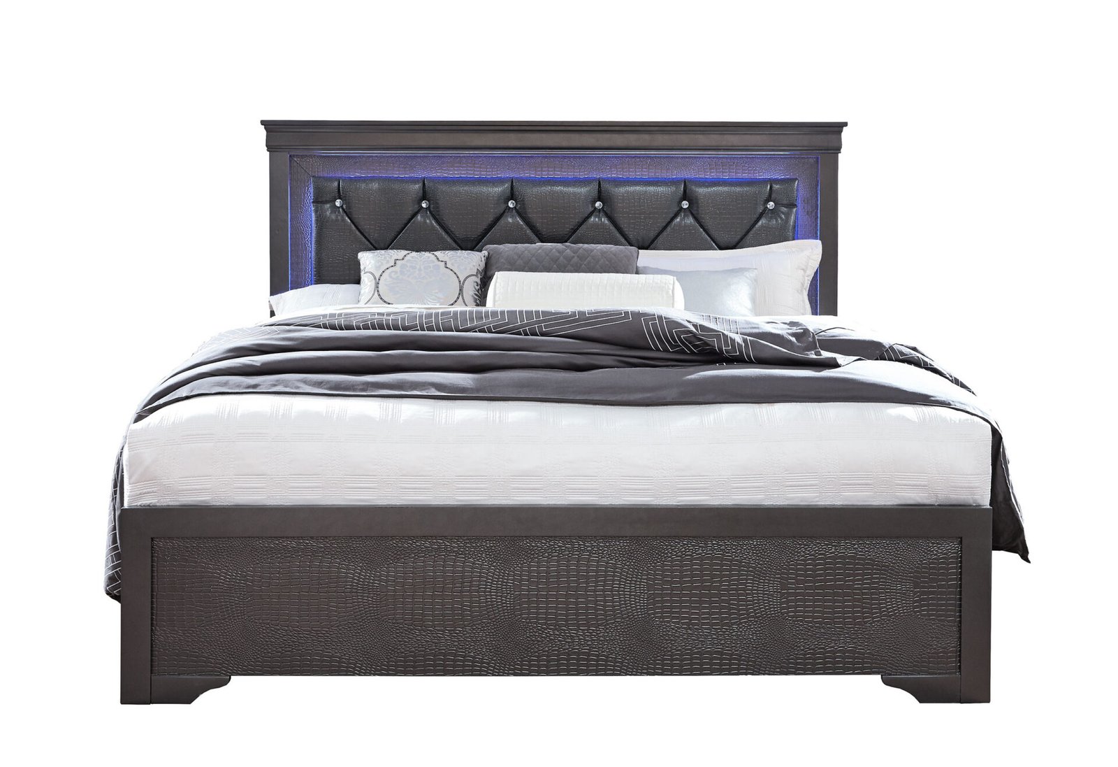 POMPEI METALLIC GREY KING BED WITH LED