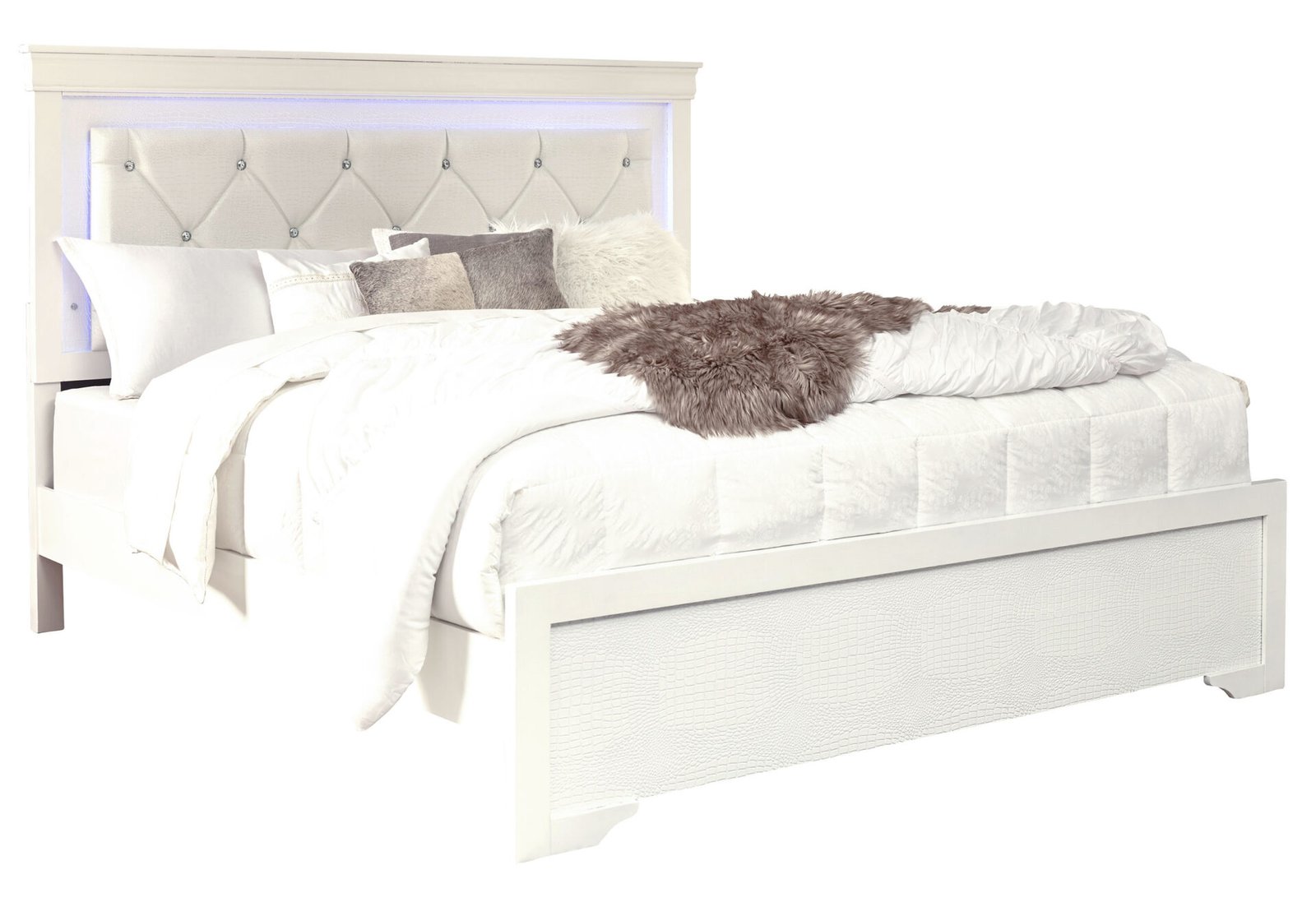 Second image of POMPEI METALLIC WHITE FULL BED WITH LED
