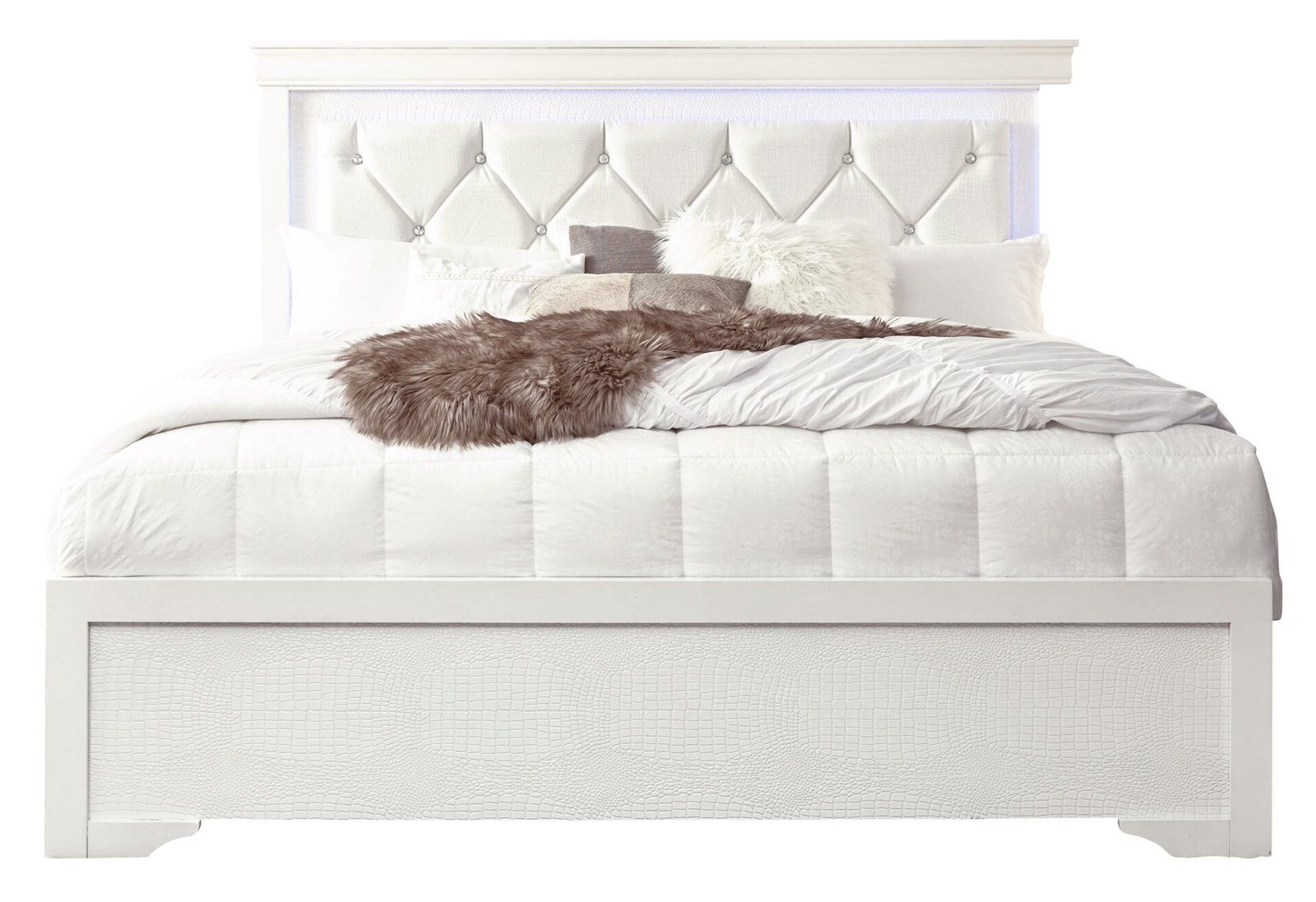 POMPEI METALLIC WHITE QUEEN BED WITH LED