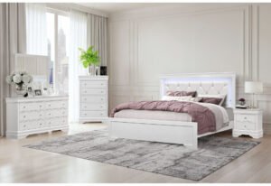 POMPEI METALLIC WHITE KING BED GROUP WITH LED