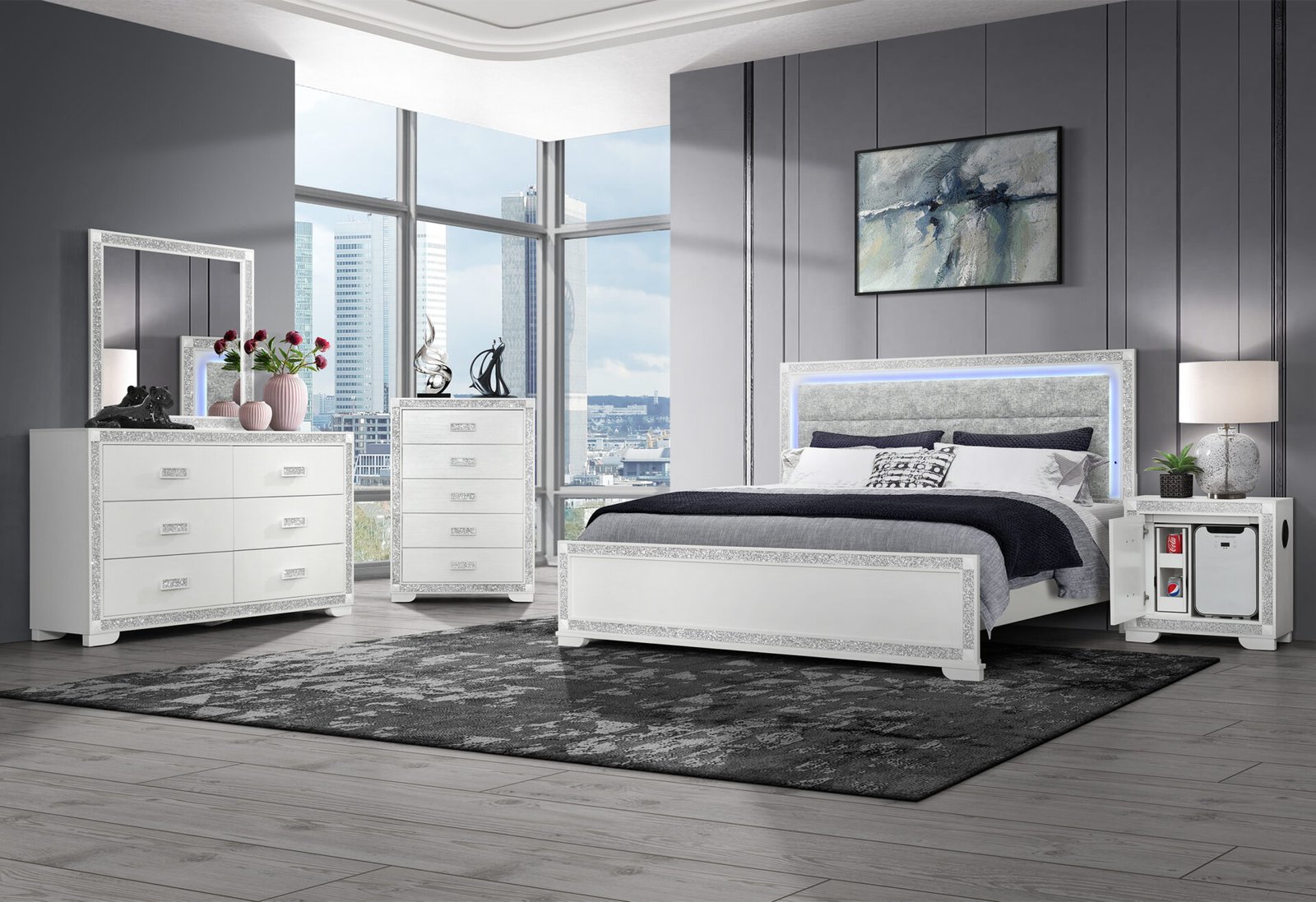 SOLEIL WHITE KING BED GROUP WITH COOLER AND SPEAKER