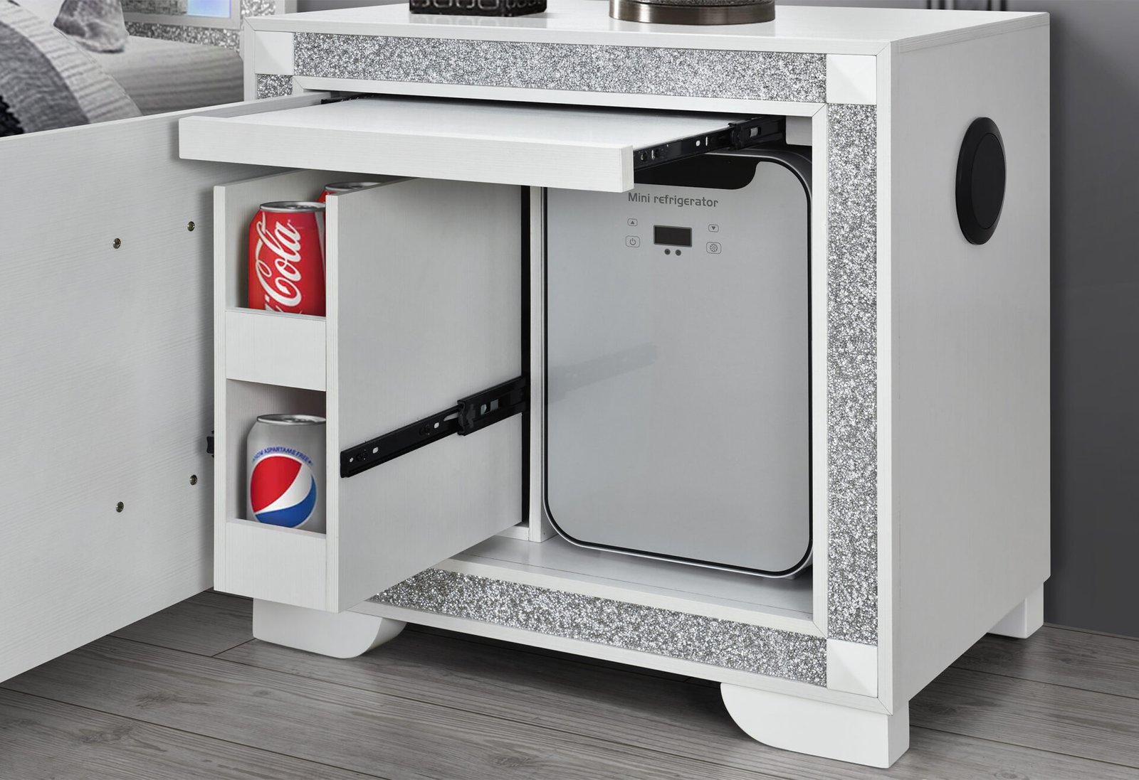 Second image of SOLEIL WHITE NIGHTSTAND WITH COOLER AND SPEAKER