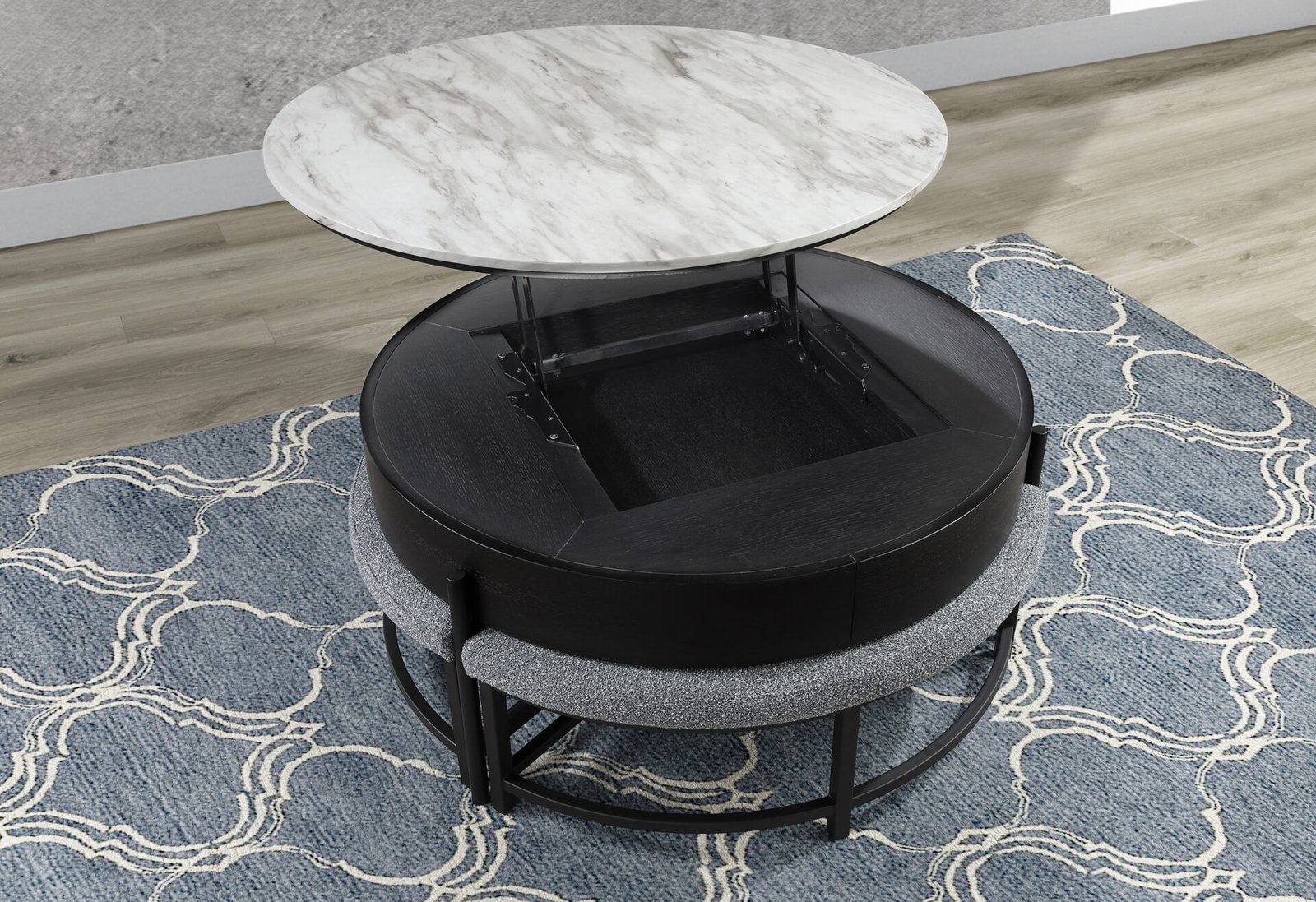 Second image of T42 BLACK COFFEE TABLE WITH 3 STOOLS