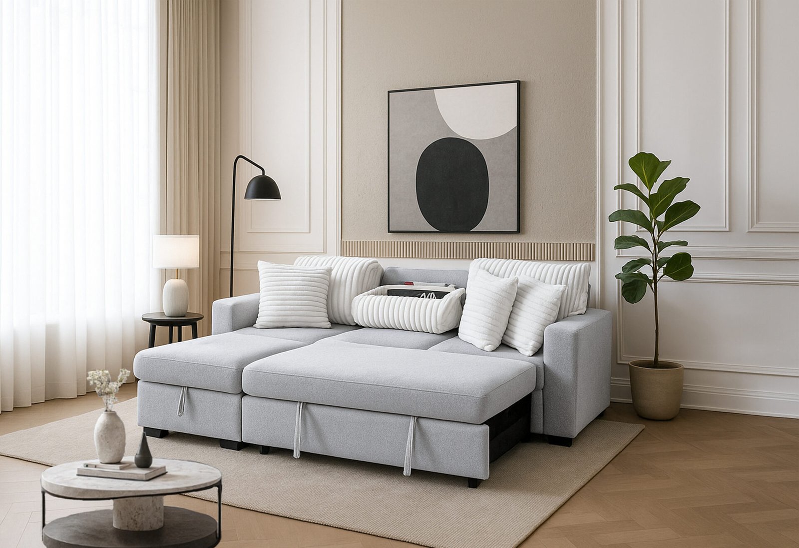 Second image of U0204 LIGHT GREY/WHITE REVERSIBLE PULL OUT SOFA BED