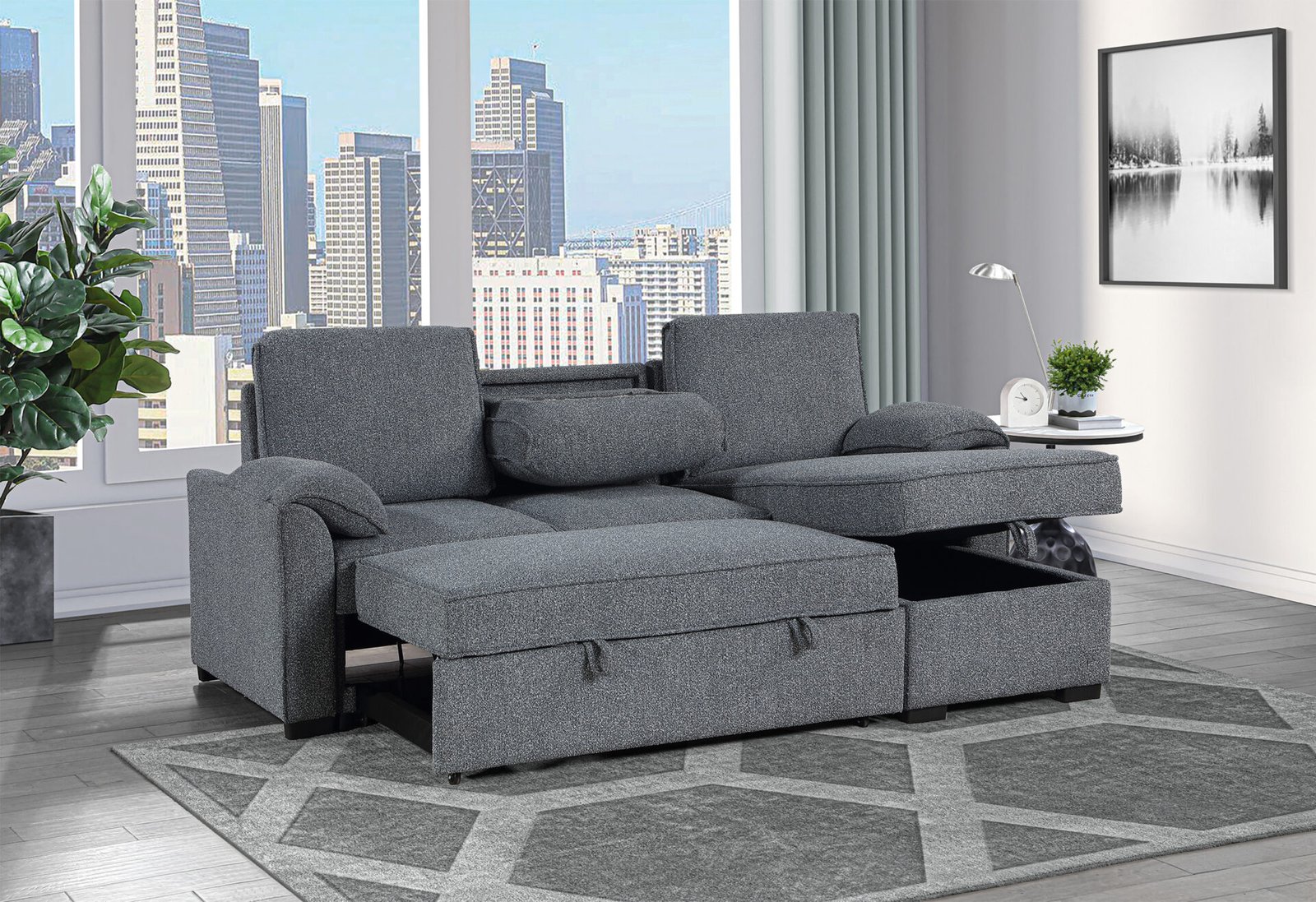 Second image of U0808 DARK GREY REVERSIBLE SOFA BED