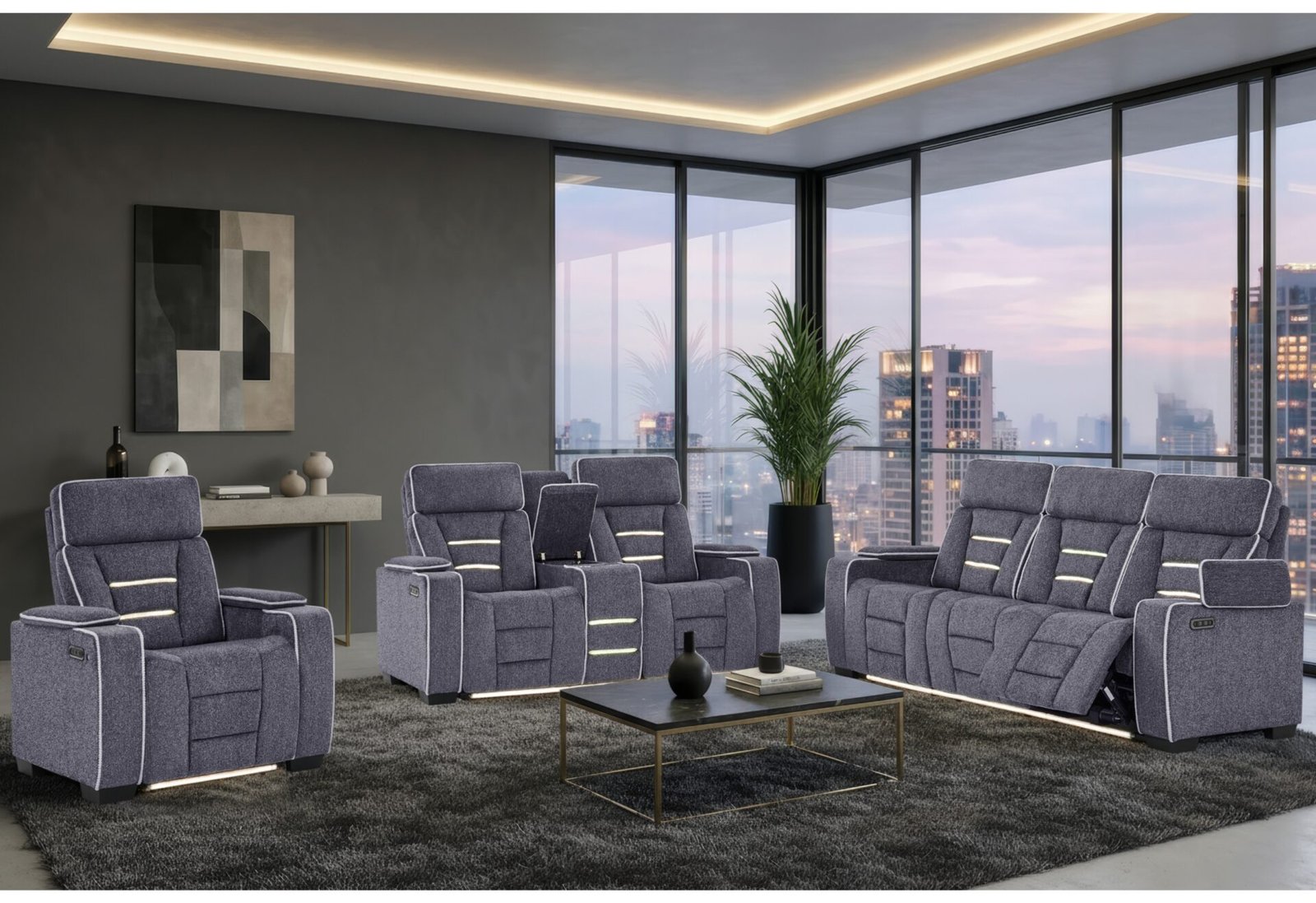 Second image of U1895 GREY P2 RECLINING SOFA/CONSOLE RECLINING LOVESEAT/RECLINER