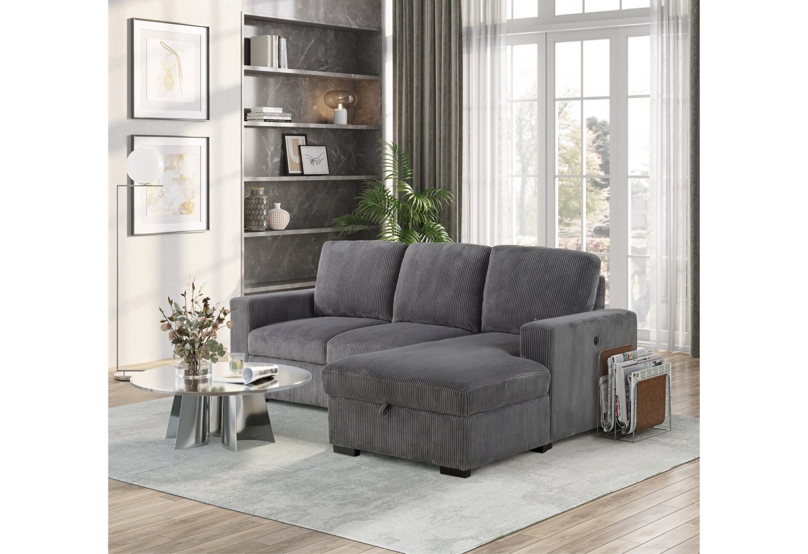 Second image of U2660 GREY L SOFA BED SECTIONAL WITH PULLOUT