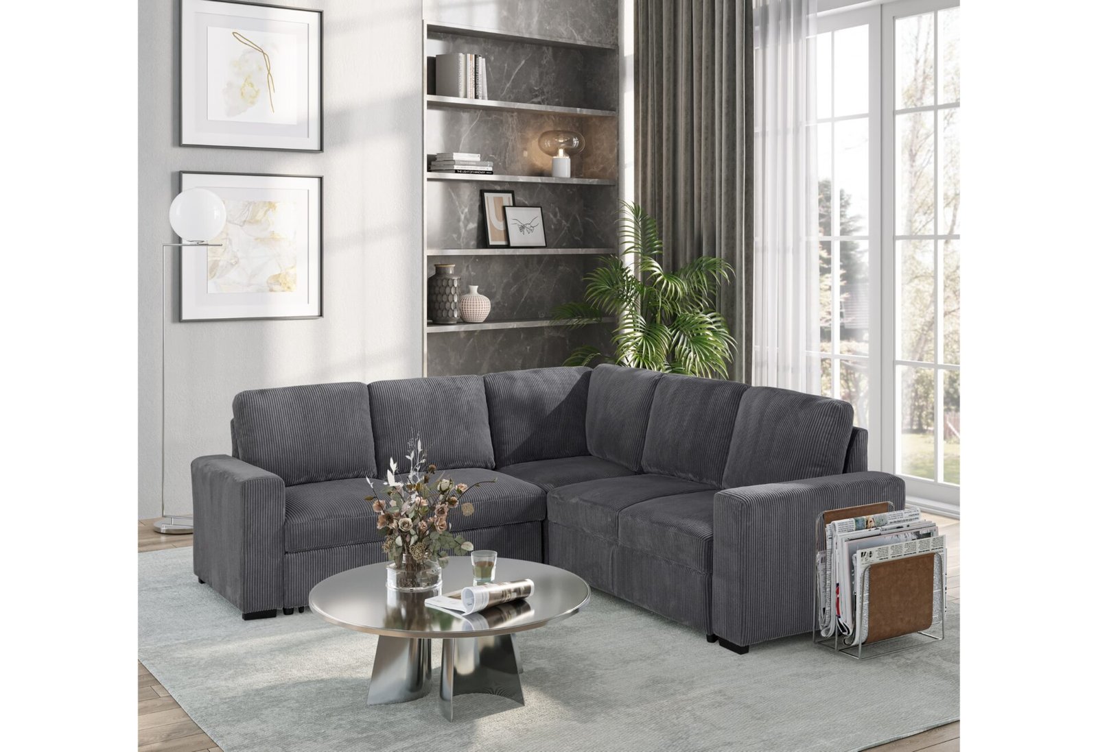 U2660 GREY SOFA BED SECTIONAL W/O CHAISE AND W/O PULLOUT