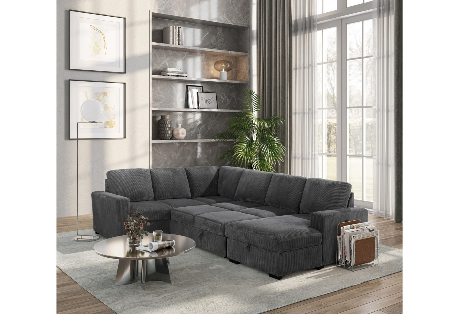 Second image of U2660 GREY SECTIONAL W/PULL OUT SOFA BED