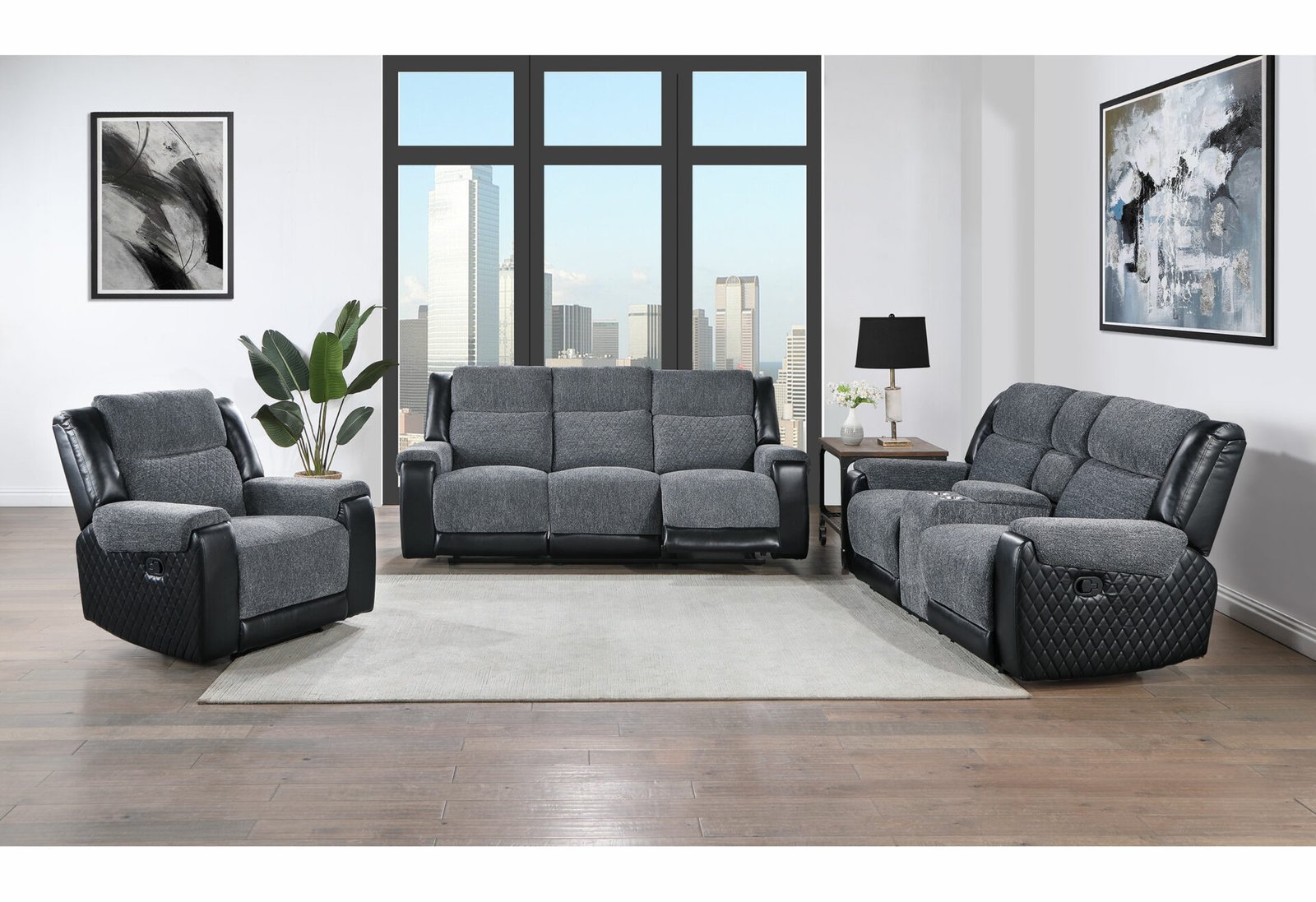 Second image of U5914 GREY/BLACK RECLINING SOFA