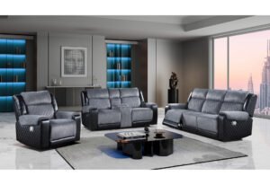 U5914/U5915 GREY/BLACK REC SOFA/CRLS W/IMMERSIVE SOUND & BLUE LED/REC