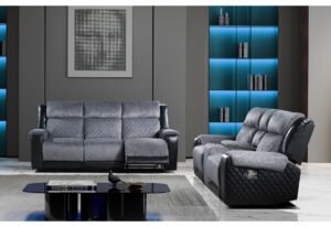 U5914/U5915 GREY/BLACK REC SOFA/CRLS W/IMMERSIVE SOUND & BLUE LED