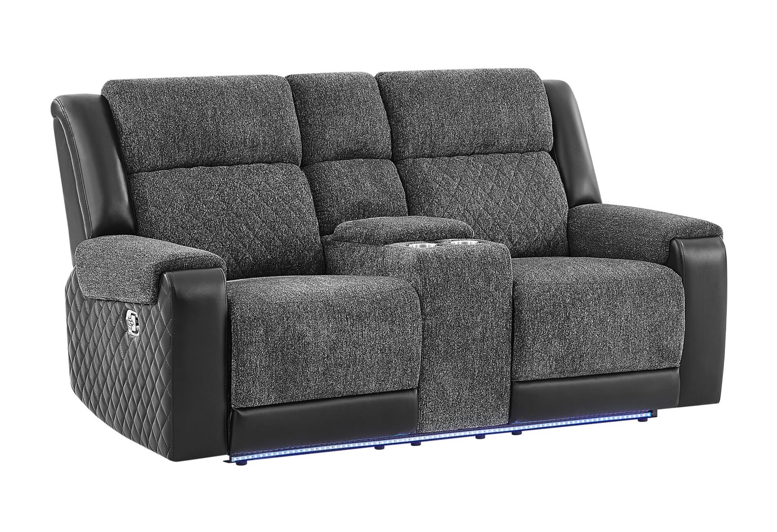 Second image of U5915 GREY/BLACK CONSOLE REC LOVESEAT W/IMMERSIVE SOUND & BLUE LED